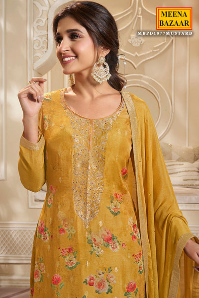 Mustard Dola Silk Cut- Dana Embroidered Floral Printed Suit Set