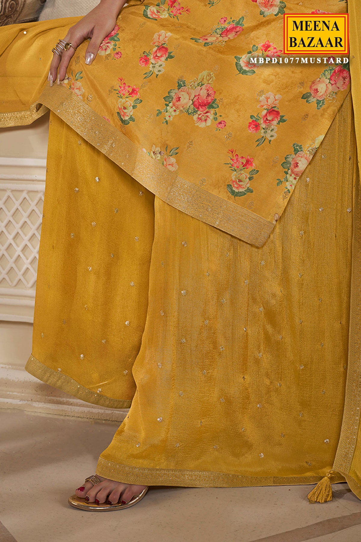 Mustard Dola Silk Cut- Dana Embroidered Floral Printed Suit Set