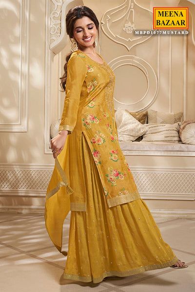 Mustard Dola Silk Cut- Dana Embroidered Floral Printed Suit Set