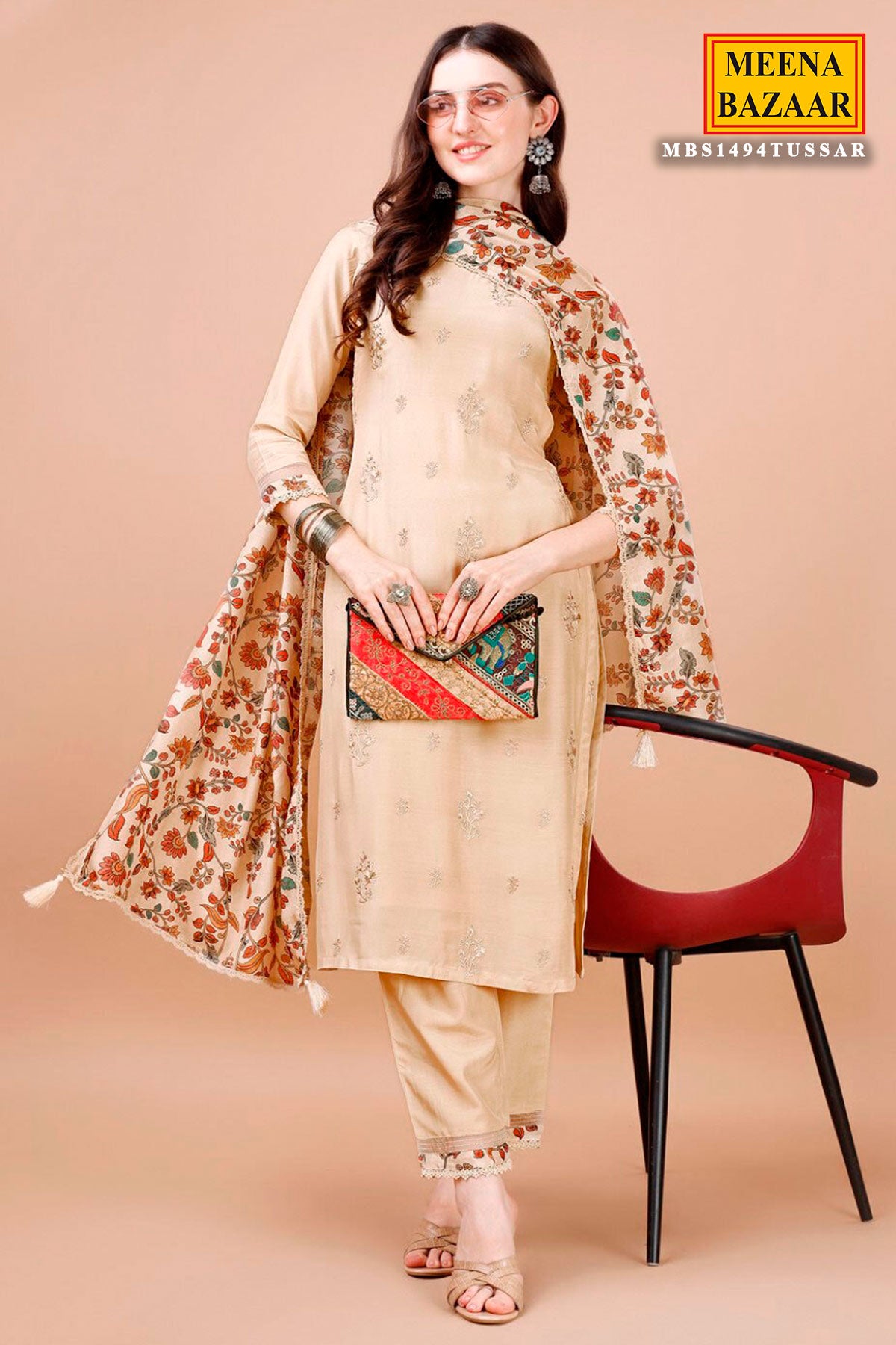 Tussar Modal Silk Embroidered Kurti Pants Set