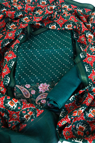Green Tussar Silk Bandhani Printed Suit Set