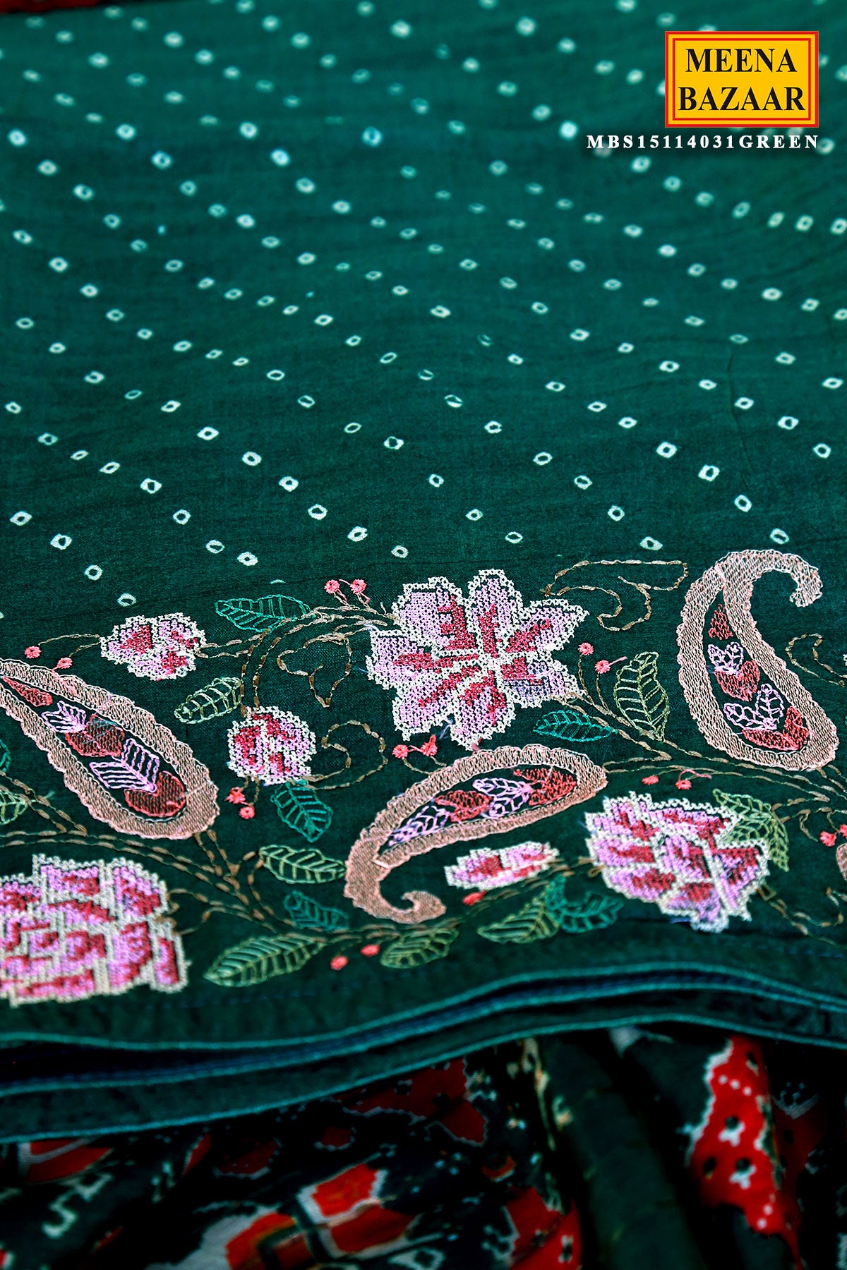 Green Tussar Silk Bandhani Printed Suit Set