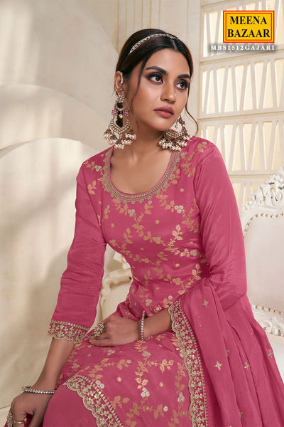 Gajari Chinon Jacquard Weave Embroidered Sharara Suit