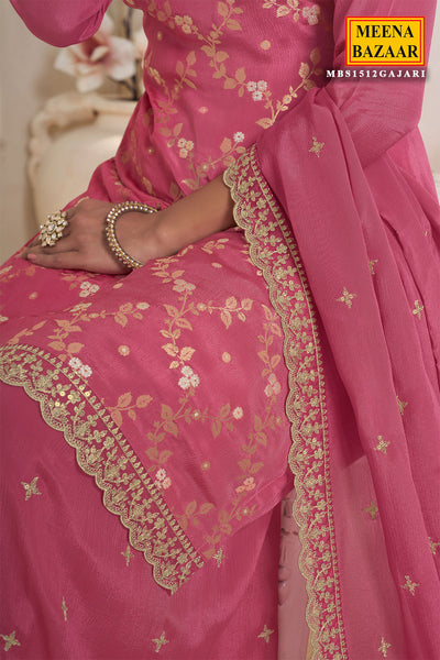 Gajari Chinon Jacquard Weave Embroidered Sharara Suit