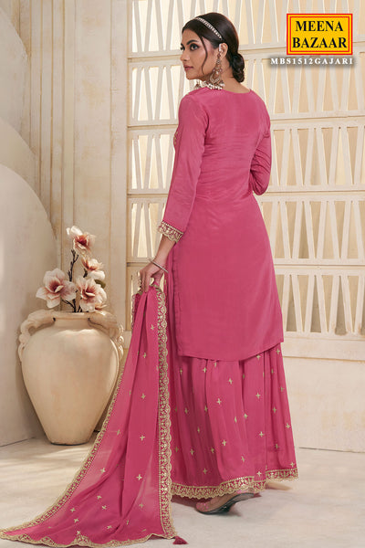 Gajari Chinon Jacquard Weave Embroidered Sharara Suit