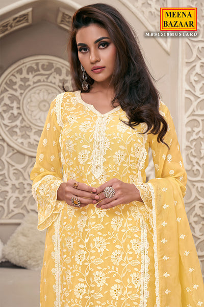 Yellow Organza Schiffili Embroidered Suit Set