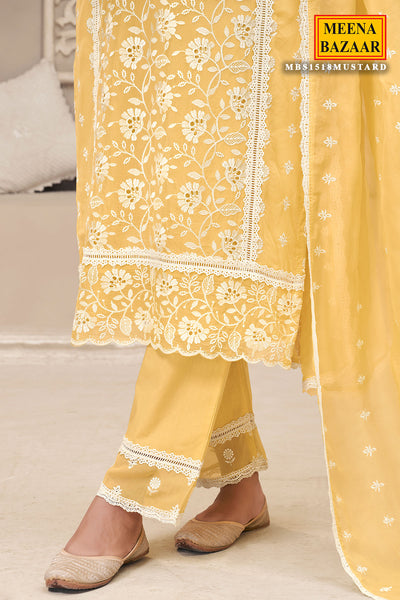 Yellow Organza Schiffili Embroidered Suit Set