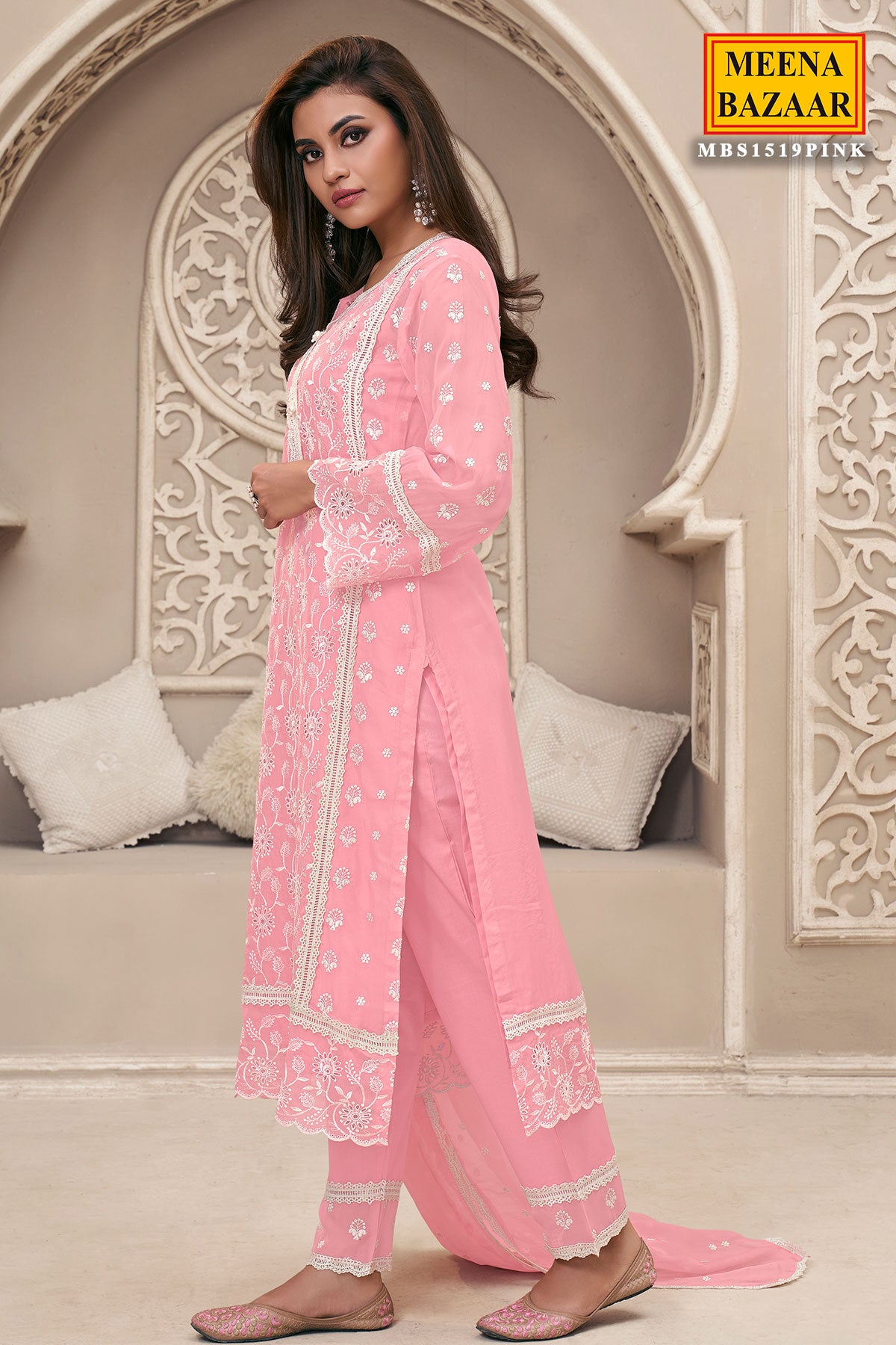 Pink Organza Schiffili Embroidered Suit Set