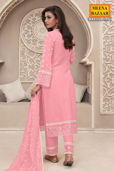 Pink Organza Schiffili Embroidered Suit Set