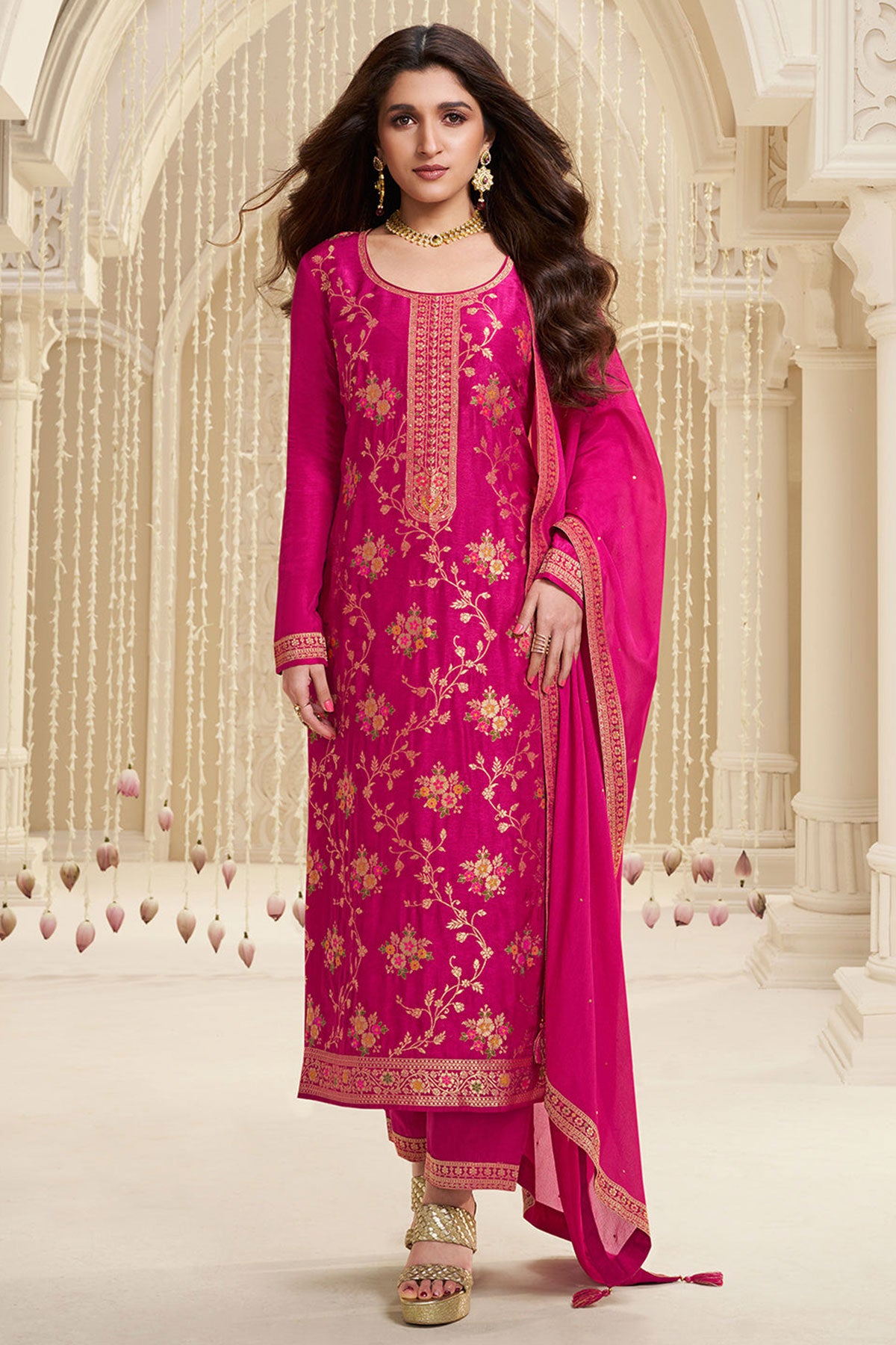 Pink Dola Silk Suit Set with Meena Jacquard Work