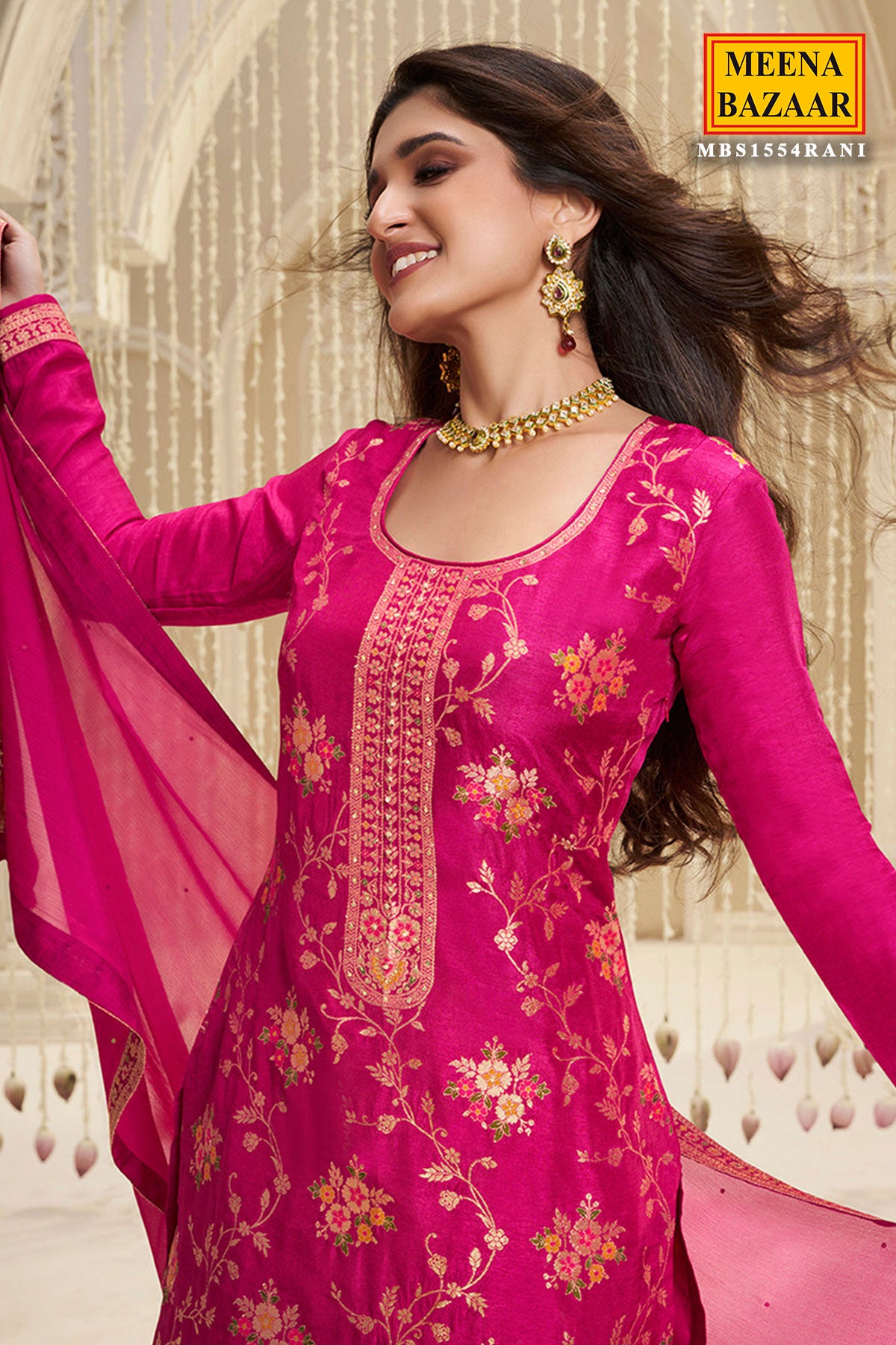 Pink Dola Silk Suit Set with Meena Jacquard Work