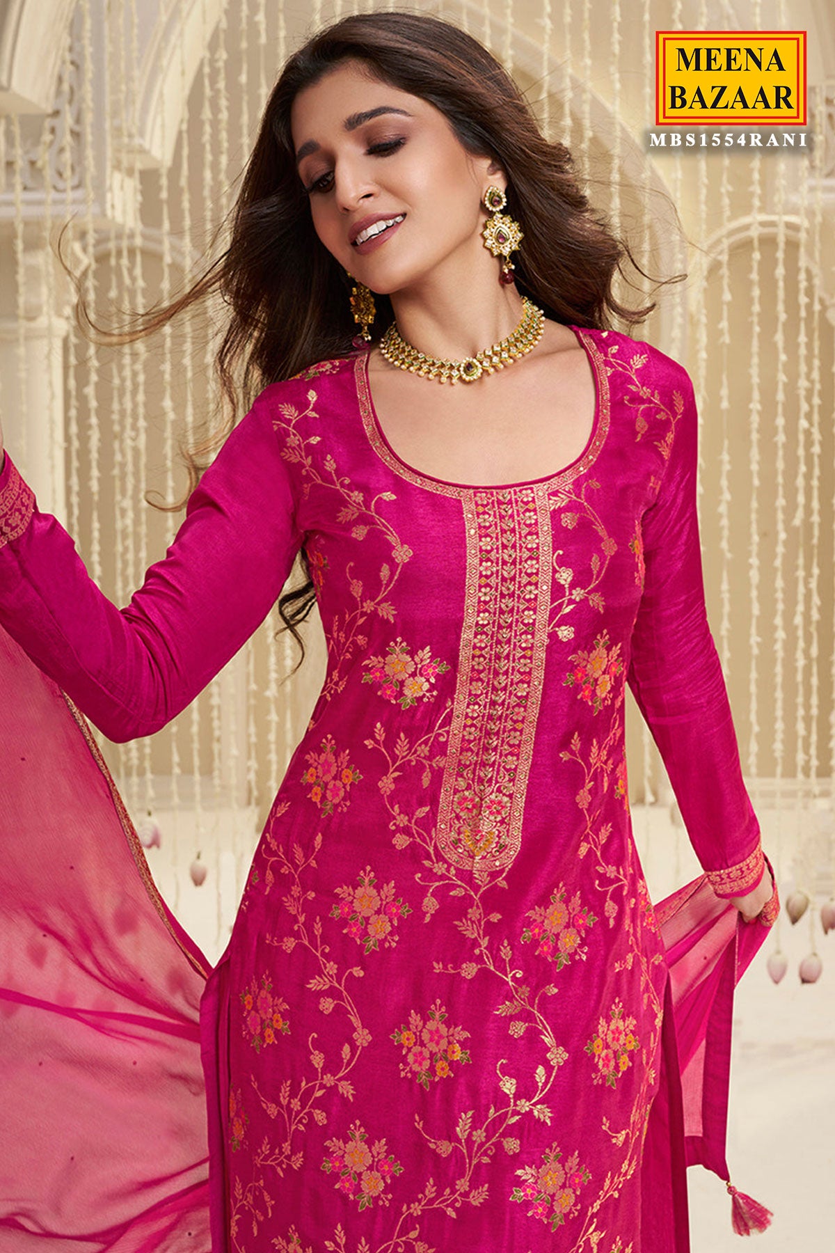 Pink Dola Silk Suit Set with Meena Jacquard Work