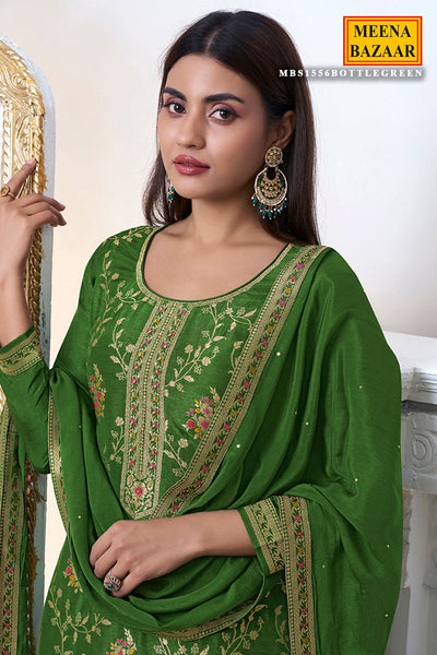 Green Dola Silk Meenakari Work Embroidered Suit Set