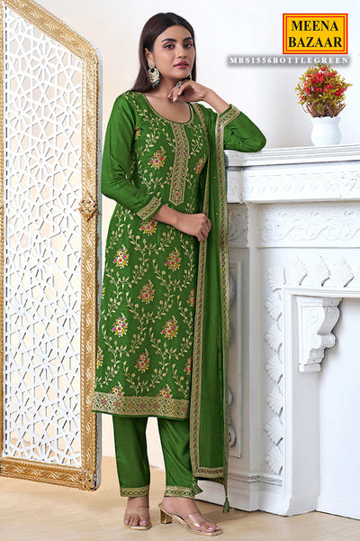 Green Dola Silk Meenakari Work Embroidered Suit Set