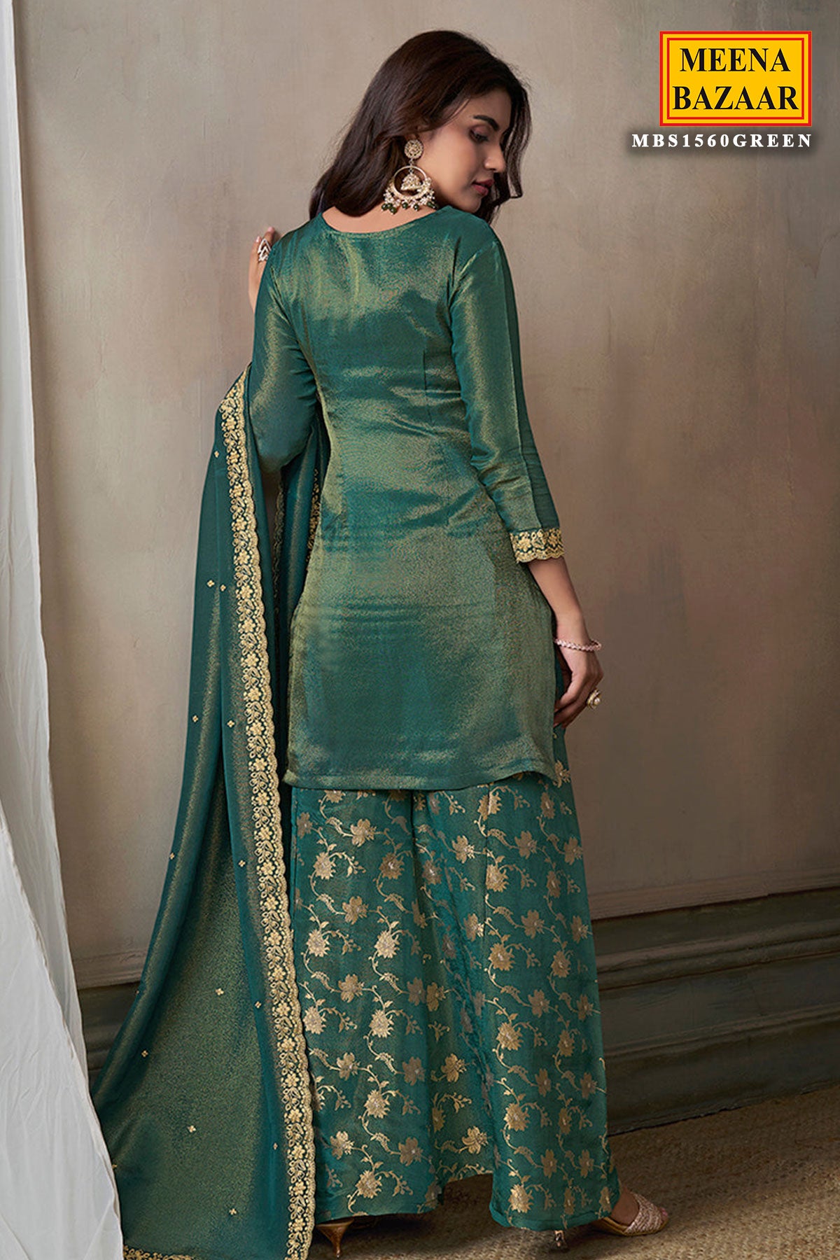 Sea Green Viscose Tissue Ethnic Motifs Embroidered Sharara Suit Set