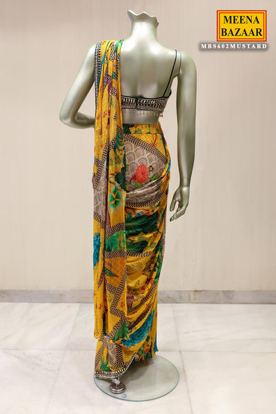 Mustard Chinon Ready-to-Wear Party Saree