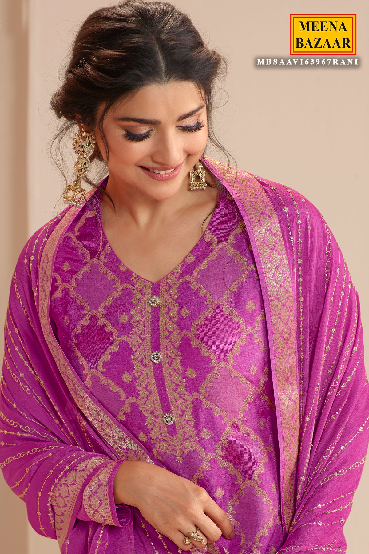 Rani Modal Silk Rhombus Motif Zari Woven Suit Set
