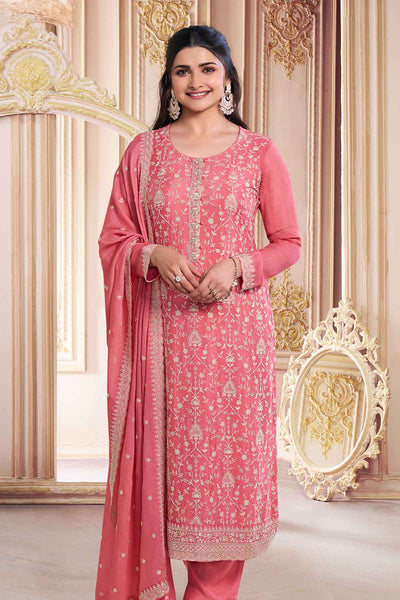 Gajari Chinon Floral Threadwork and Sequins Embroidered Suit