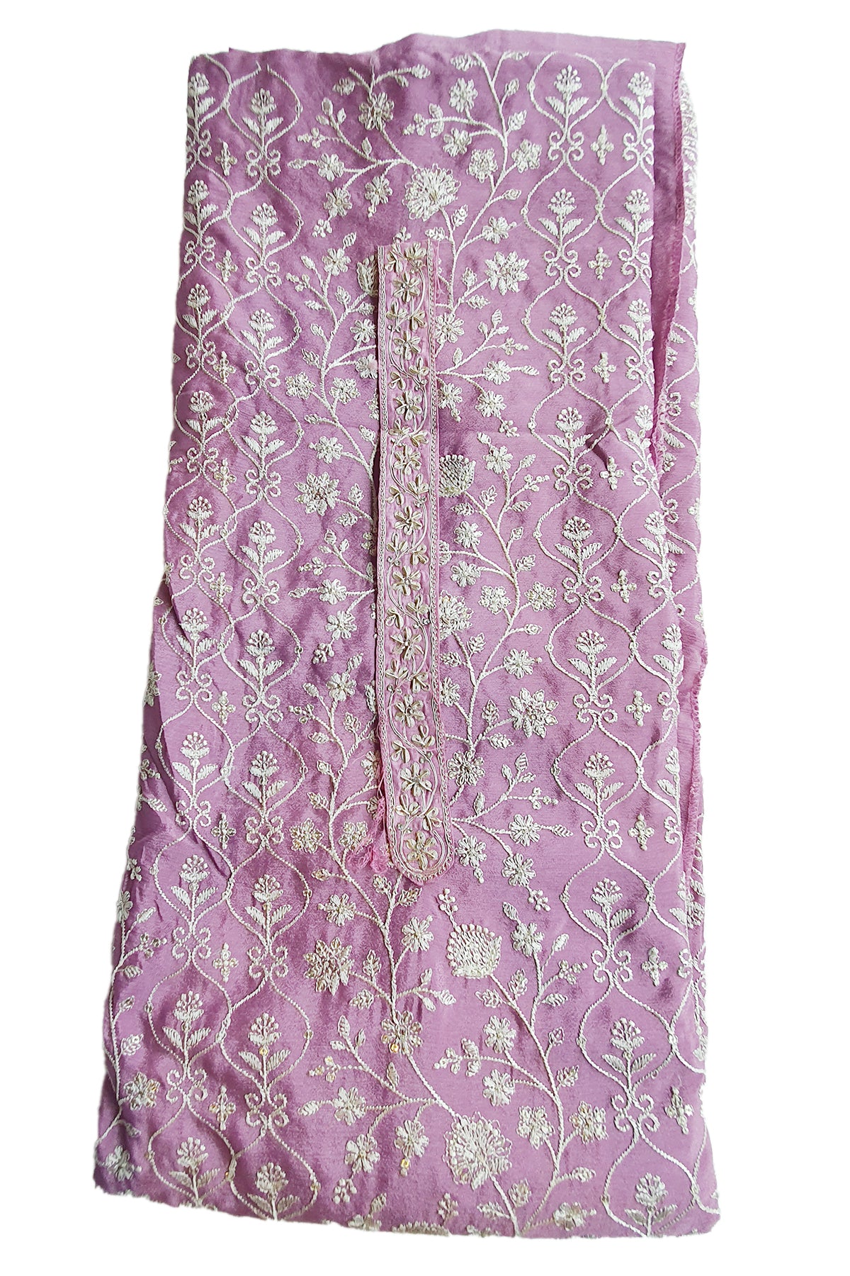 Mauve Chinon Floral Threadwork and Sequins Embroidered Suit