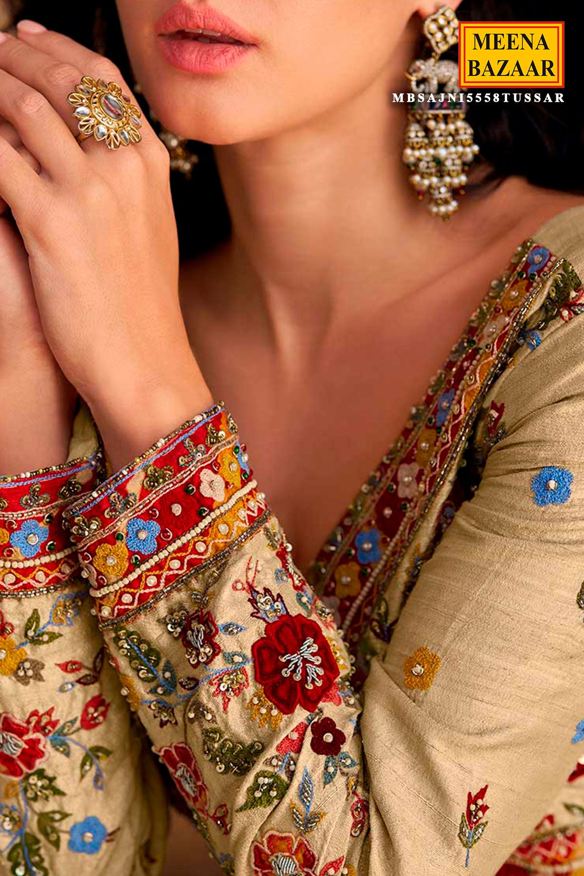 Tussar Georgette Ready Made Suit with Elegant Embroidery