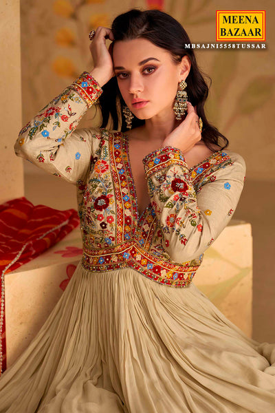 Tussar Georgette Ready Made Suit with Elegant Embroidery