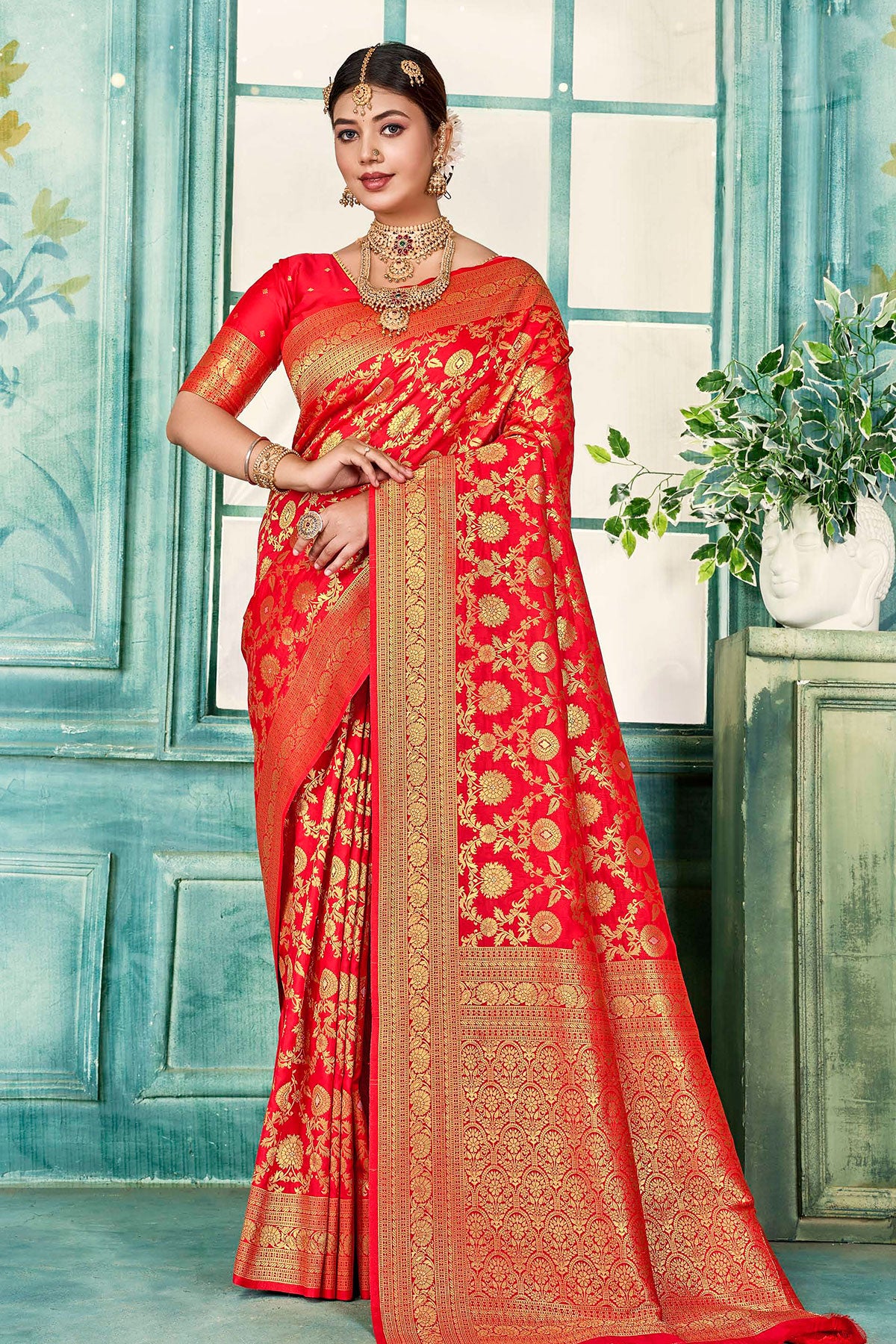 Red Silk Weaving Saree Elegant Traditional & Festive Wear