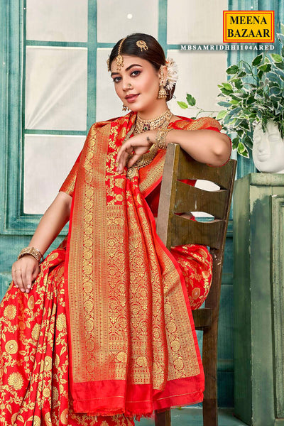 Red Silk Weaving Saree Elegant Traditional & Festive Wear