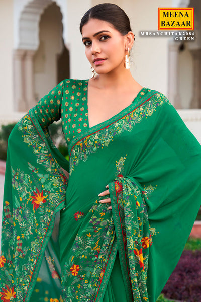 Green Georgette Printed Saree Saree