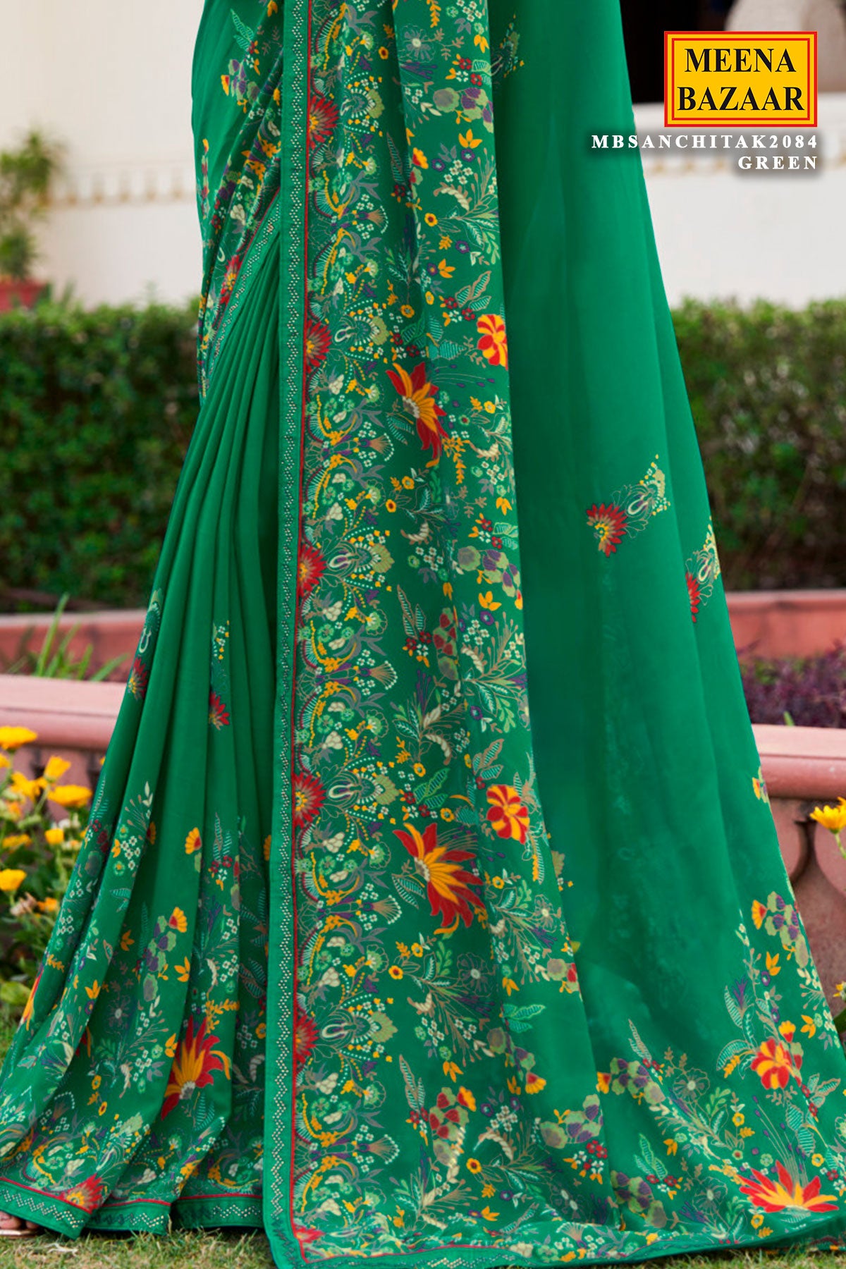 Green Georgette Printed Saree Saree