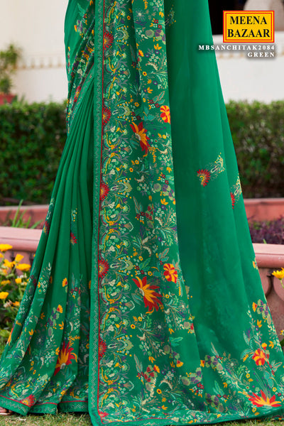 Green Georgette Printed Saree Saree