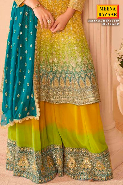 Mustard Georgette Embroidered Ready Made Suit