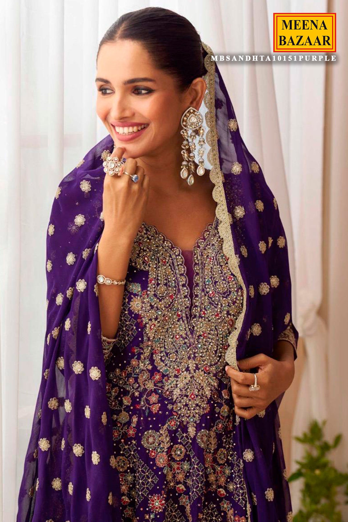 Purple Georgette Embroidered Ready Made Suit