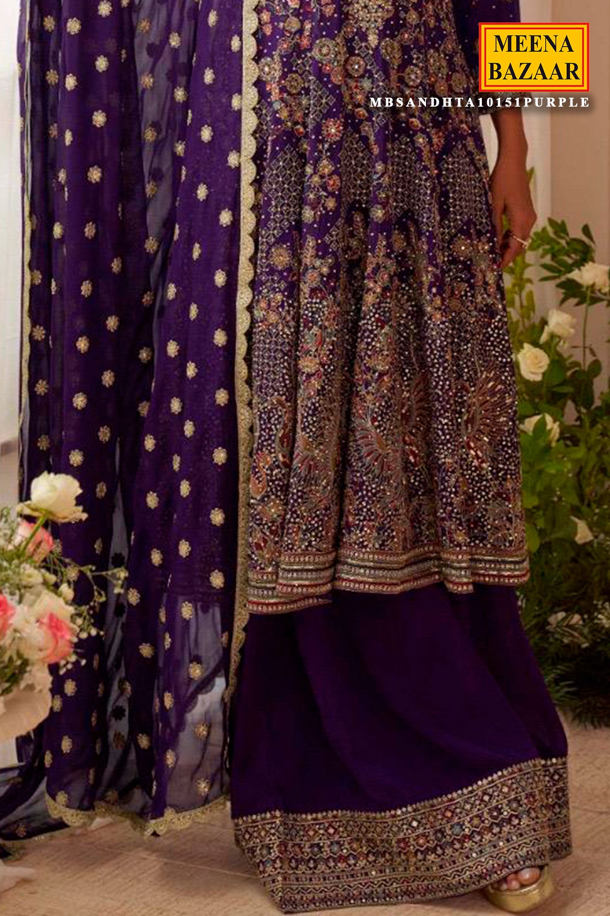 Purple Georgette Embroidered Ready Made Suit
