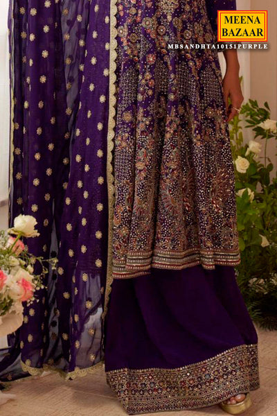 Purple Georgette Embroidered Ready Made Suit