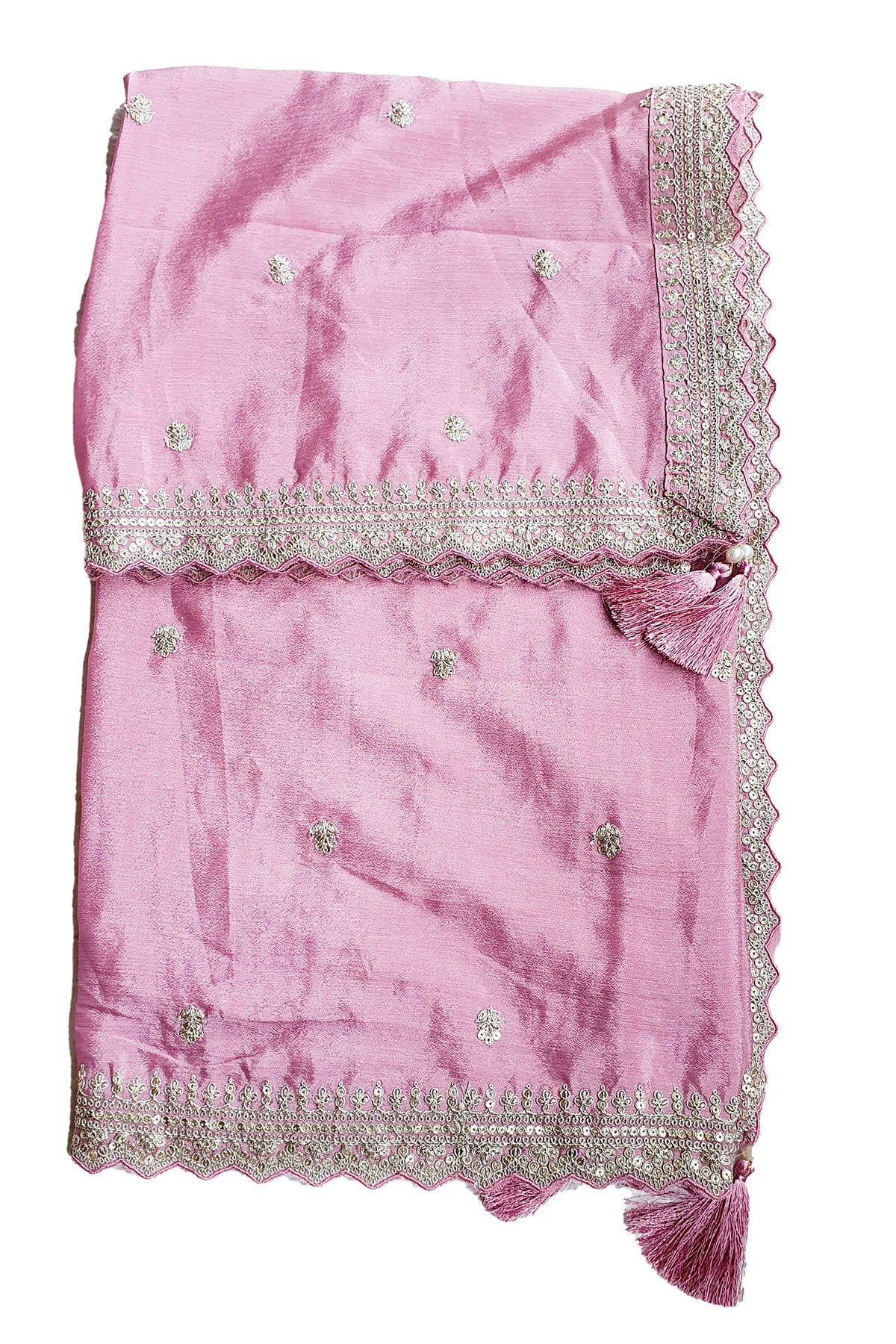 Pink Organza Thread Zari Embroidered Suit Set