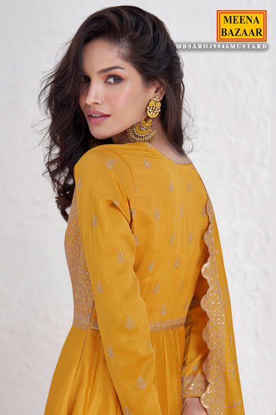 Mustard Silk Embroidered Anarkali Gown With Dupatta