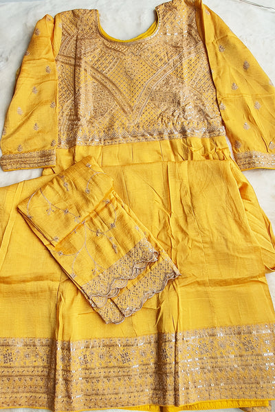 Mustard Silk Embroidered Anarkali Gown With Dupatta