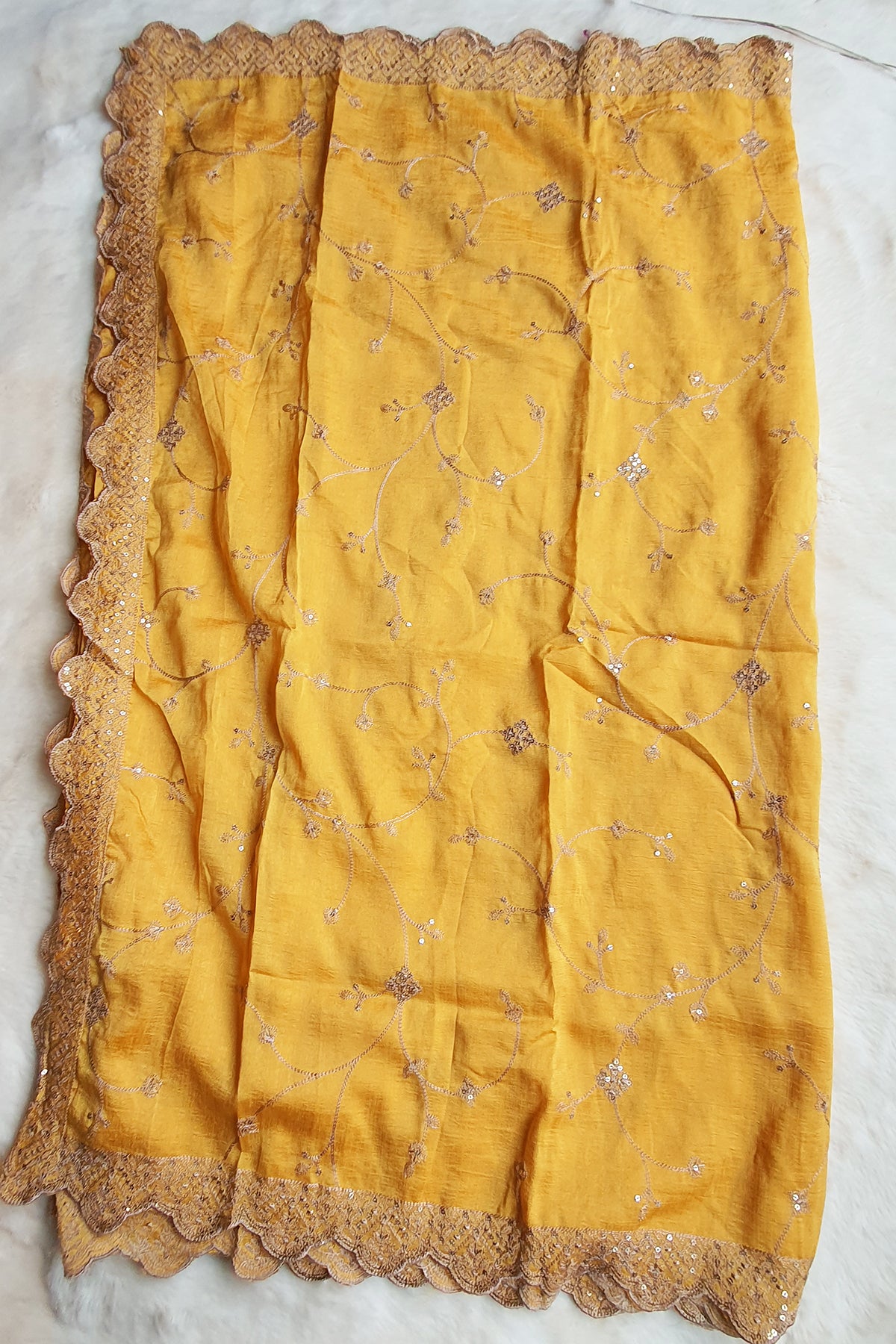 Mustard Silk Embroidered Anarkali Gown With Dupatta