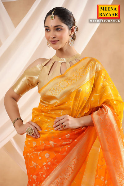 Orange Ombre Kora Woven Saree