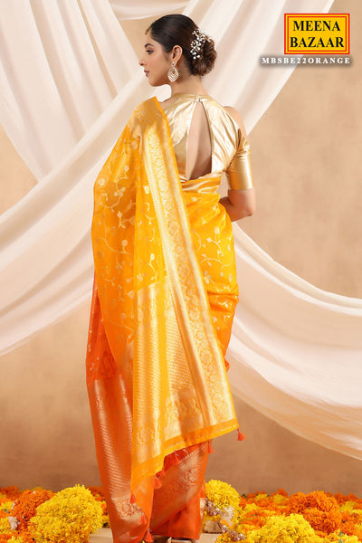 Orange Ombre Kora Woven Saree