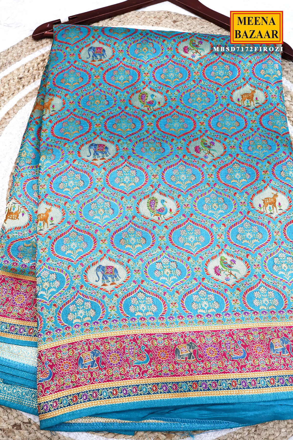 Firozi Silk Weaving Saree Traditional Festive Wear