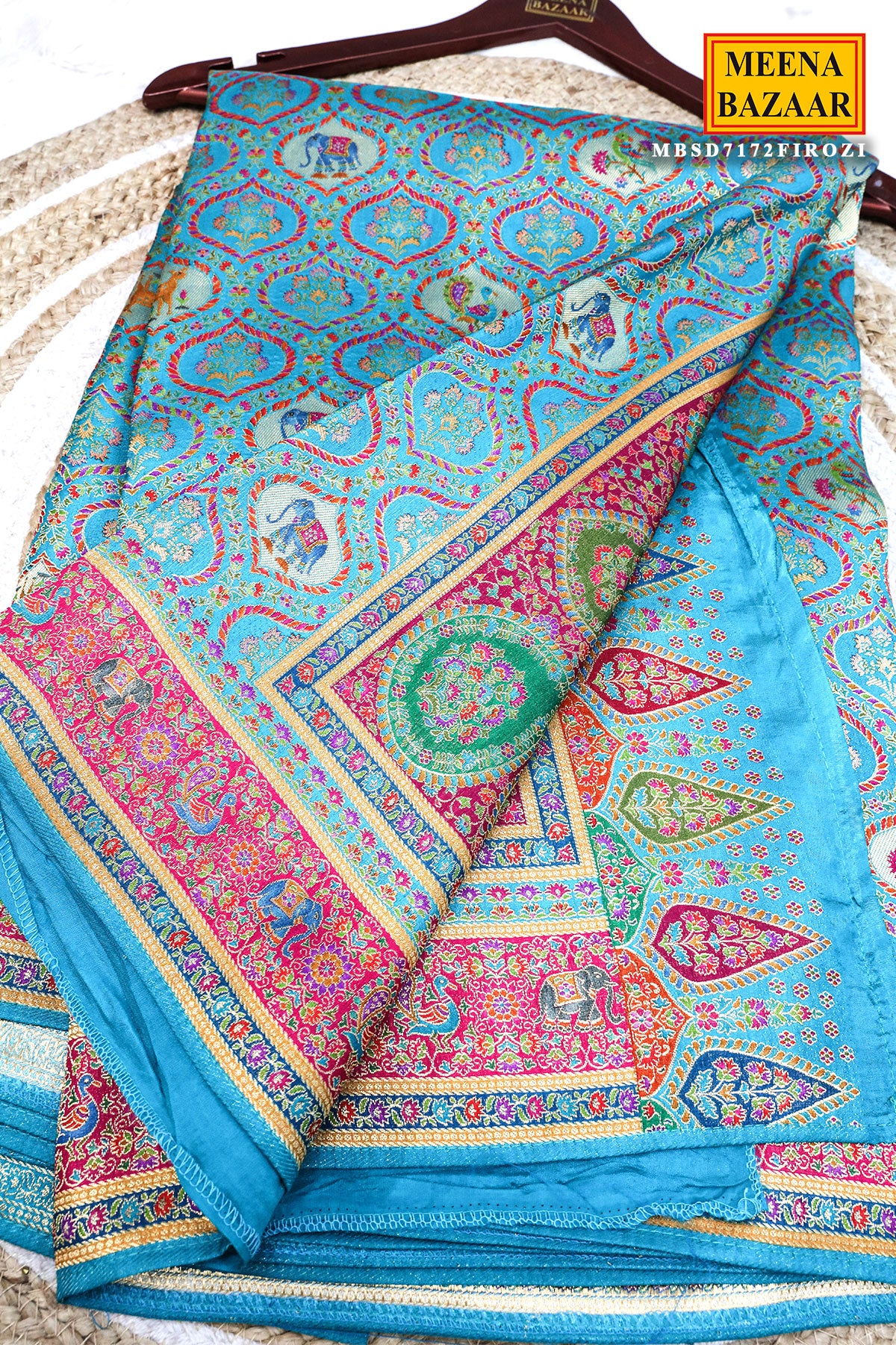 Firozi Silk Weaving Saree Traditional Festive Wear