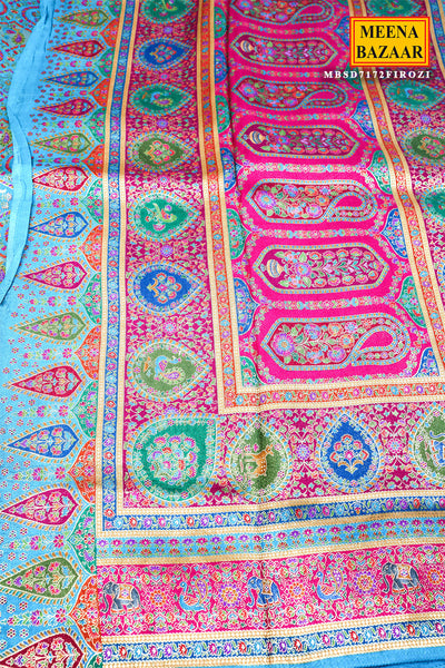 Firozi Silk Weaving Saree Traditional Festive Wear