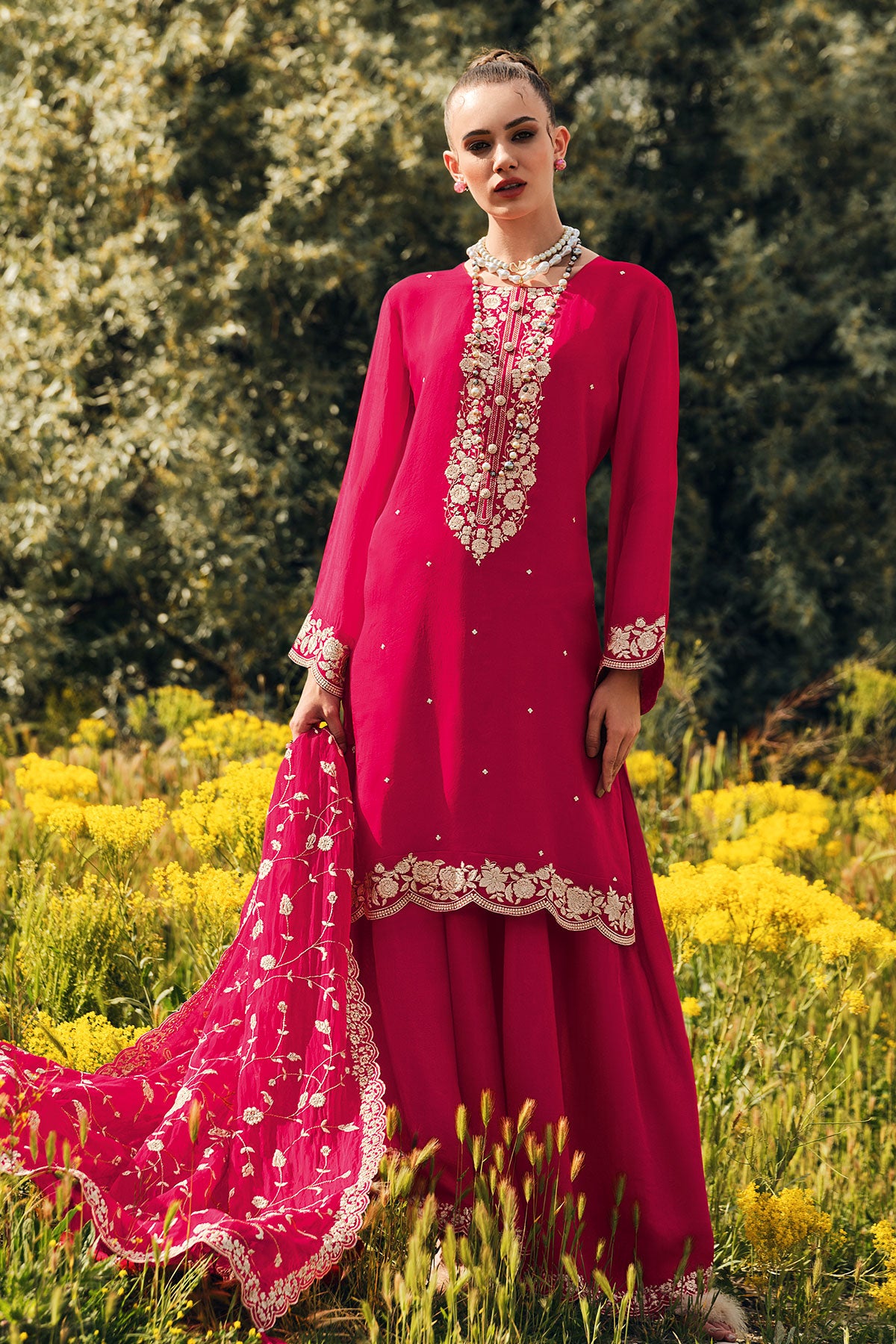 Rani Modal Silk Floral Threadwork and Zari Embroidered Suit Set