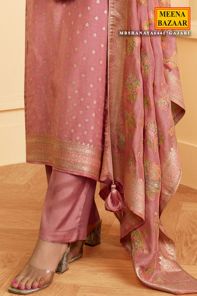 Gajari Modal Silk Zari Woven Neck Embroidered Suit Set