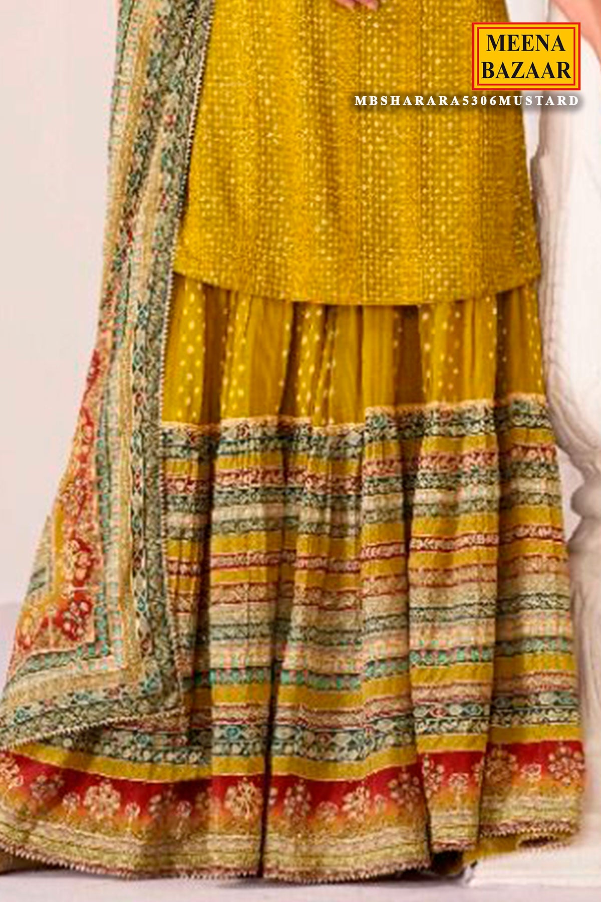 Mustard Silk Sequin Embroidered Sharara Set