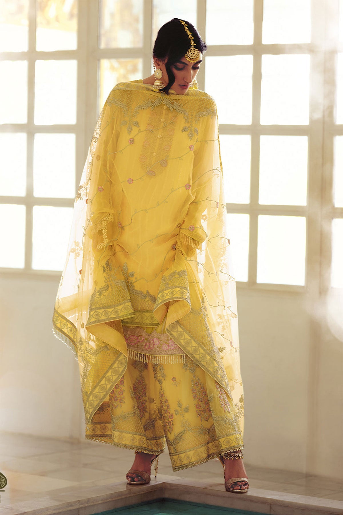 Mustard Georgette Embroidered Suit Set