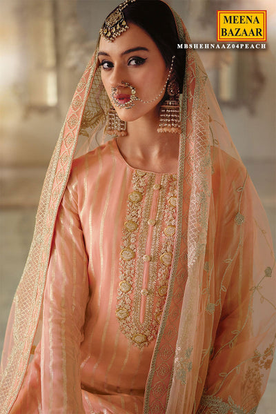 Peach Georgette Embroidered Suit Set