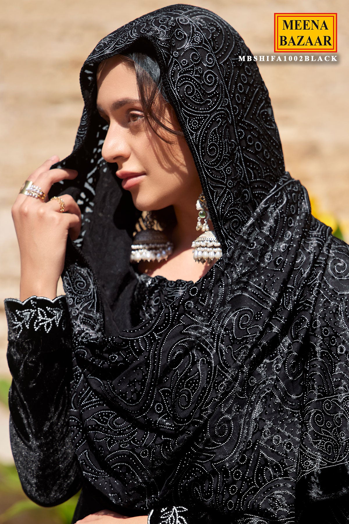 Black Velvet Paisley Threadwork Embroidered Suit Set