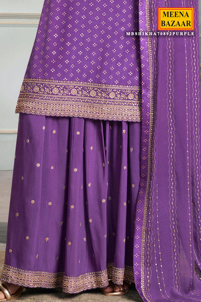 Purple Chinon Zari Sequin Embroidered Suit